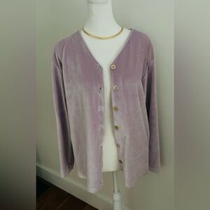 Vintage purple velour v neck cardigan women size Small